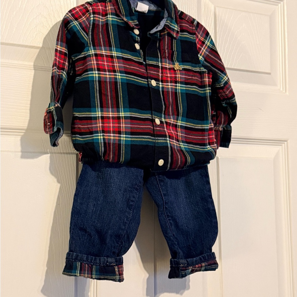 Baby GAP Denim & Plaid Onesie set 12-18 mo